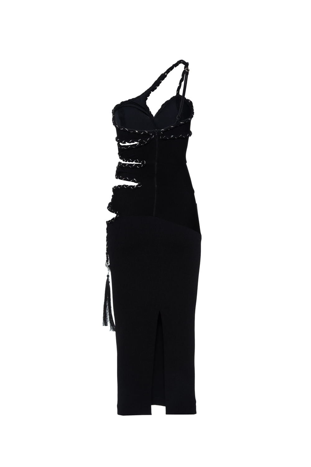 VESTIDO MÍDI BUSTO ASSIMÉTRICO MALHA BASEL PRETO