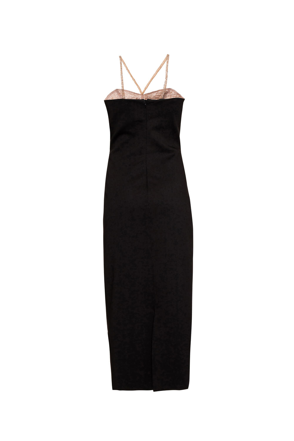 VESTIDO MÍDI CORPO BORDADO CREPE CRYSTAL PRETO