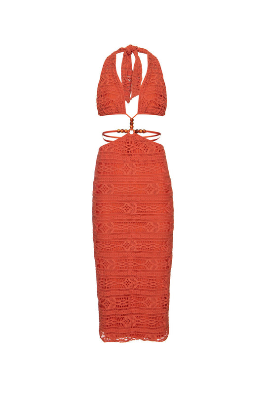 VESTIDO MÍDI FRENTE ÚNICA LYCRA APRICOT LARANJA