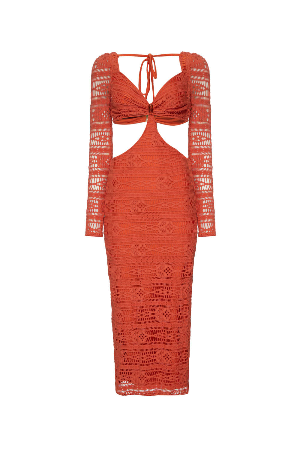 VESTIDO MÍDI MANGA LONGA LYCRA APRICOT LARANJA