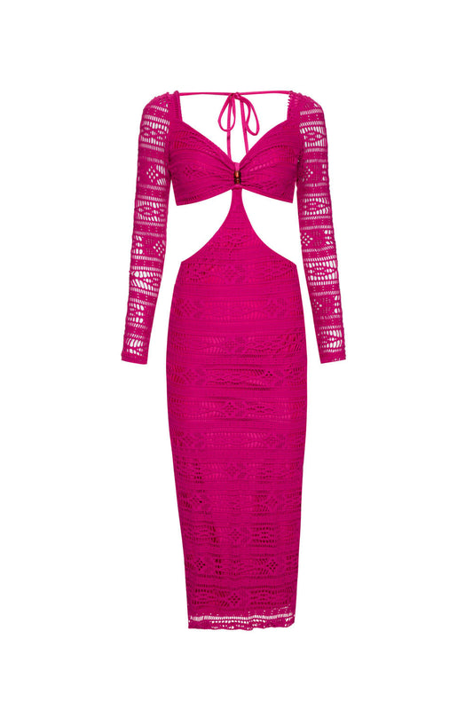 VESTIDO MÍDI MANGA LONGA LYCRA APRICOT PINK