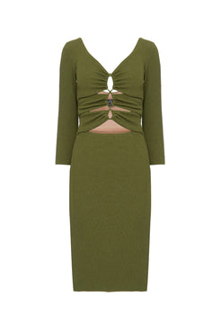 VESTIDO MÍDI MANGA LONGA MALHA BASEL VERDE