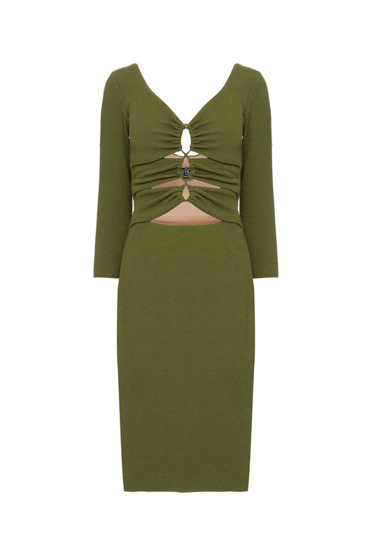 VESTIDO MÍDI MANGA LONGA MALHA BASEL VERDE