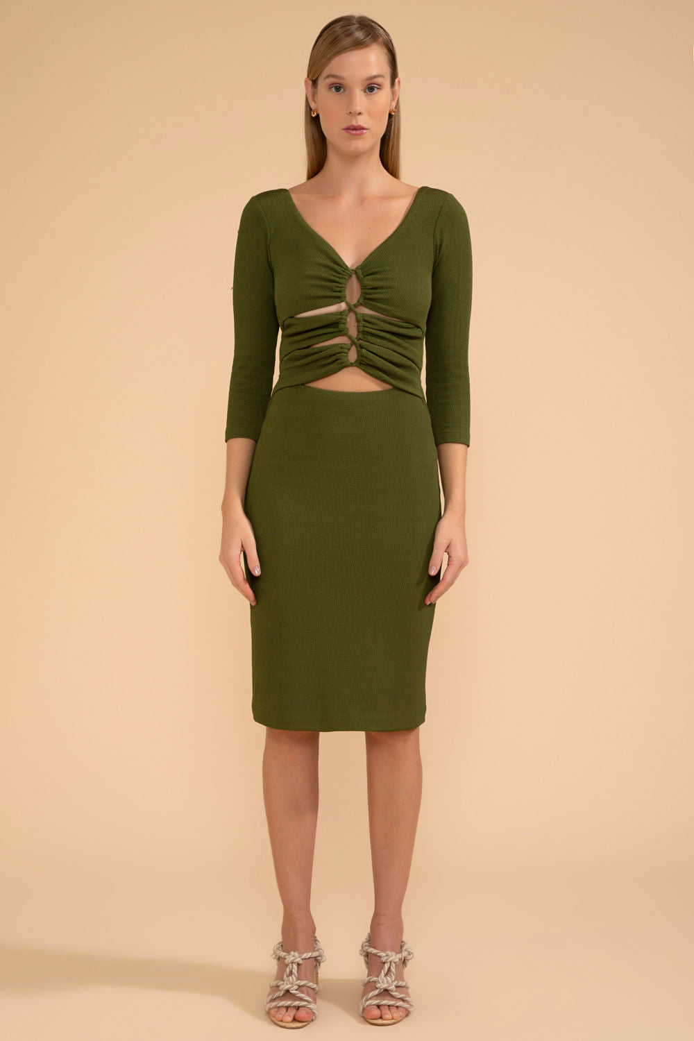 VESTIDO MÍDI MANGA LONGA MALHA BASEL VERDE
