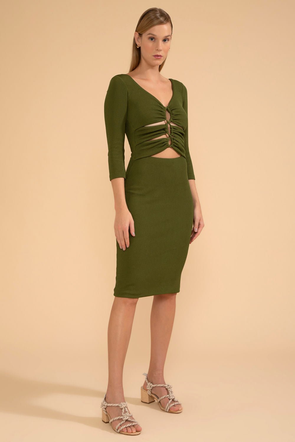 VESTIDO MÍDI MANGA LONGA MALHA BASEL VERDE