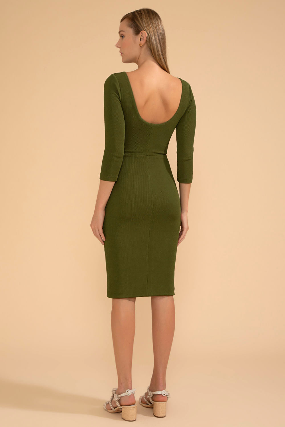 VESTIDO MÍDI MANGA LONGA MALHA BASEL VERDE