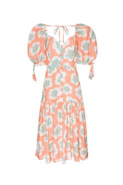 VESTIDO MÍDI MANGAS BUFANTES WIND FLOWER CORAL