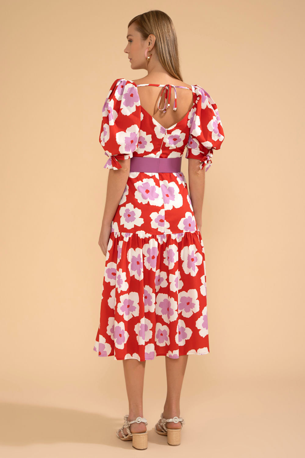 VESTIDO MÍDI MANGAS BUFANTES WIND FLOWER VERMELHO
