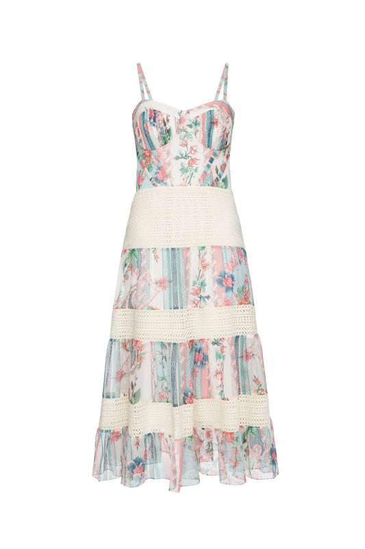 VESTIDO MÍDI ENTREMEIO FLORAL ANNA OFF WHITE