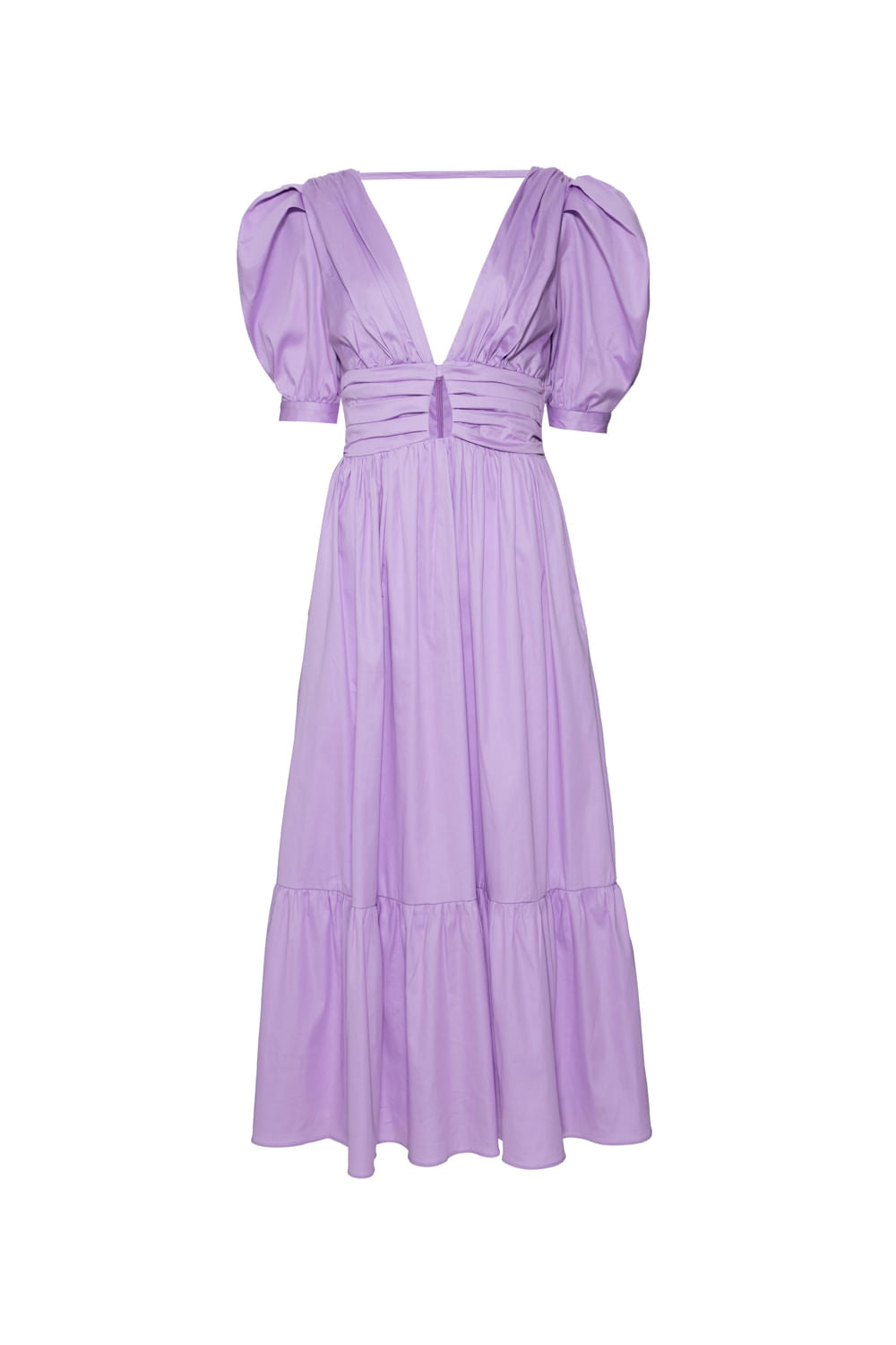 VESTIDO MÍDI MANGAS BUFANTES TRICOLINE JANE LILAS