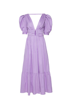 VESTIDO MÍDI MANGAS BUFANTES TRICOLINE JANE LILAS