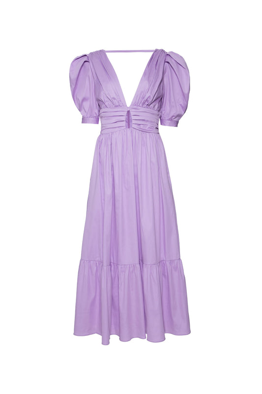 VESTIDO MÍDI MANGAS BUFANTES TRICOLINE JANE LILAS