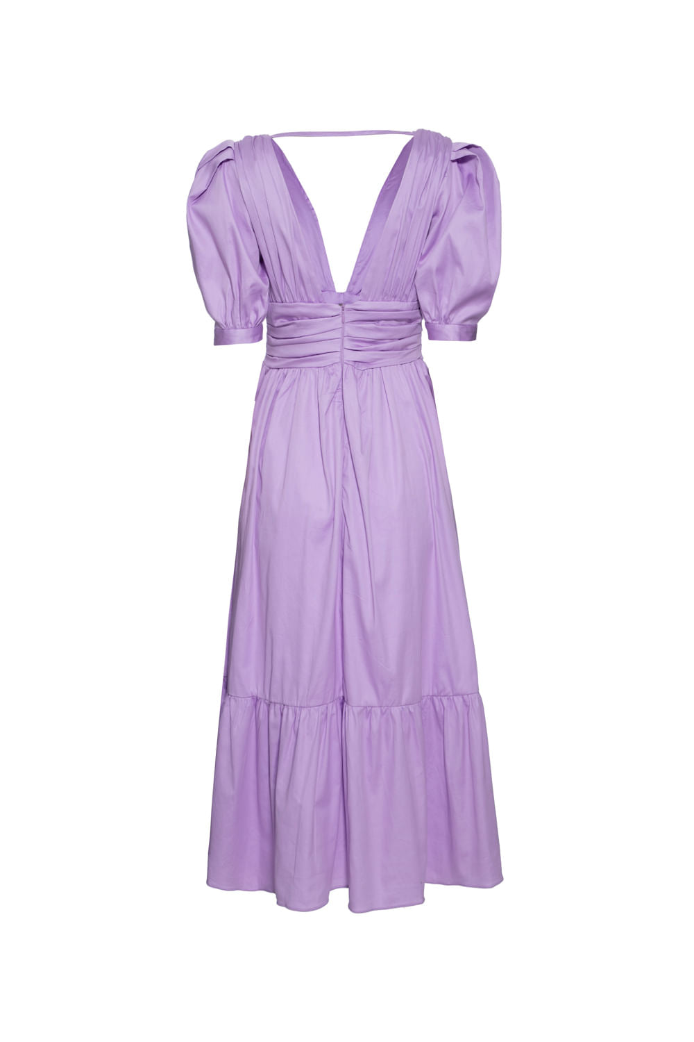 VESTIDO MÍDI MANGAS BUFANTES TRICOLINE JANE LILAS