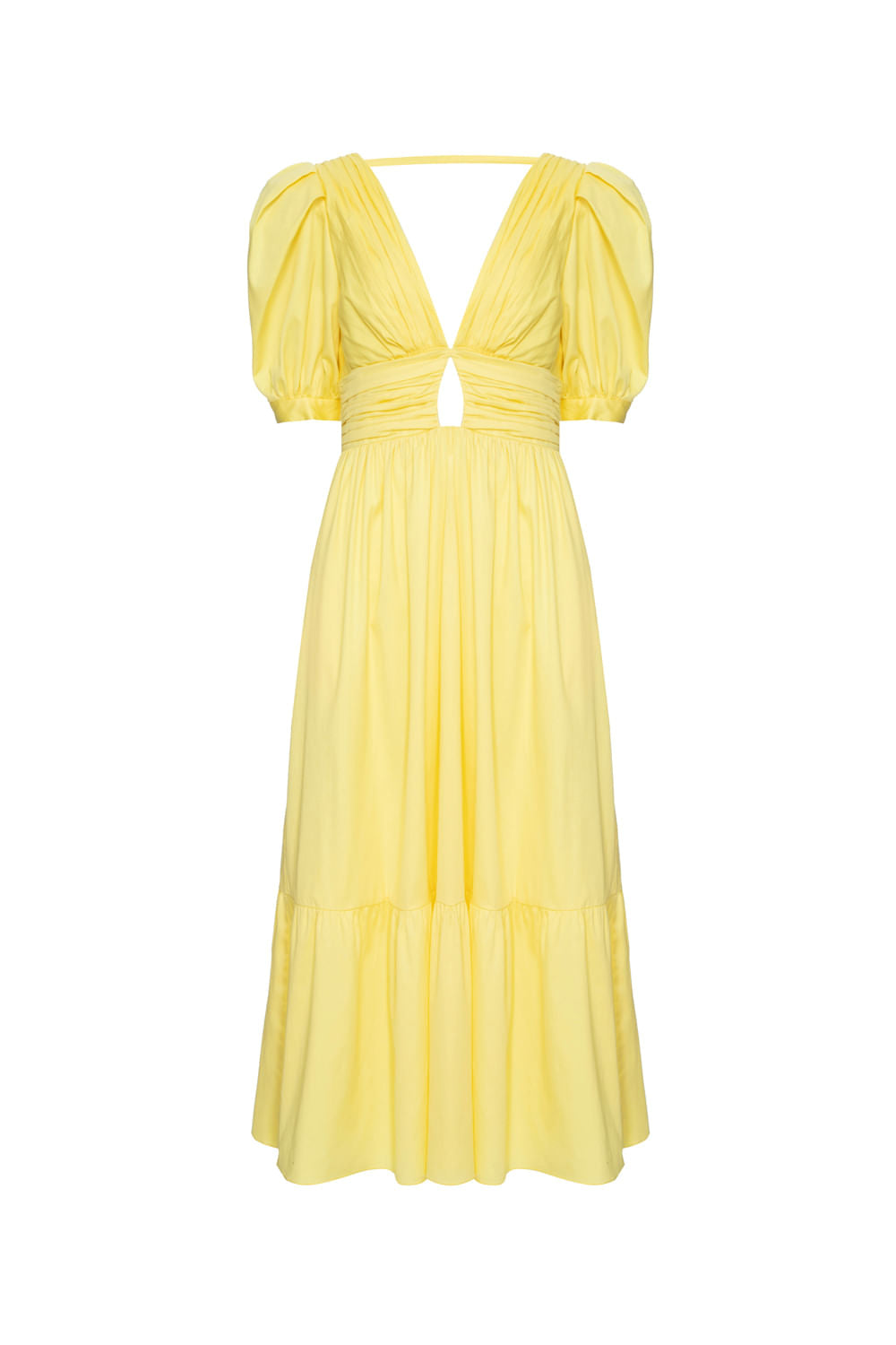 VESTIDO MÍDI MANGAS BUFANTES TRICOLINE JANE AMARELO