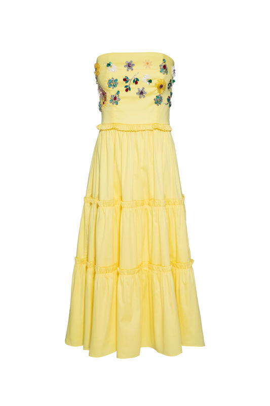 VESTIDO MÍDI CAMADAS TRICOLINE JANE AMARELO