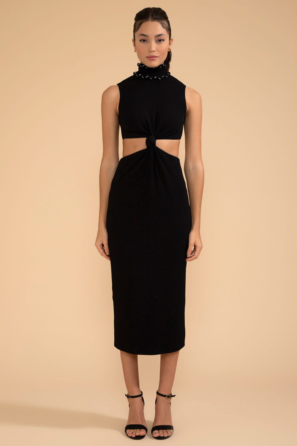 VESTIDO MÍDI NÓ MALHA BASEL PRETO