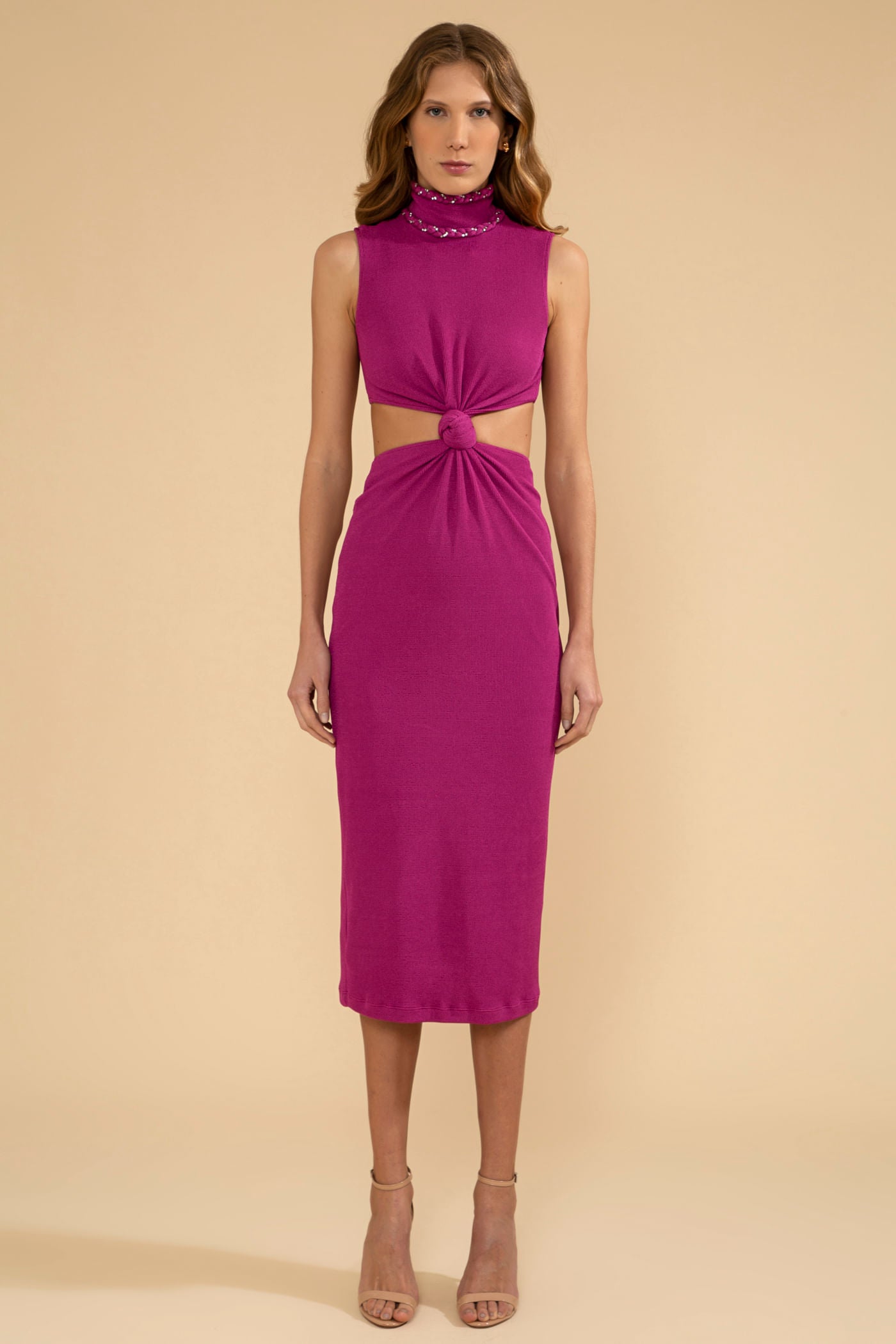 VESTIDO MÍDI NÓ MALHA BASEL PINK