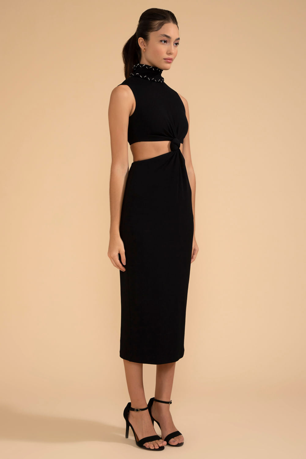 VESTIDO MÍDI NÓ MALHA BASEL PRETO