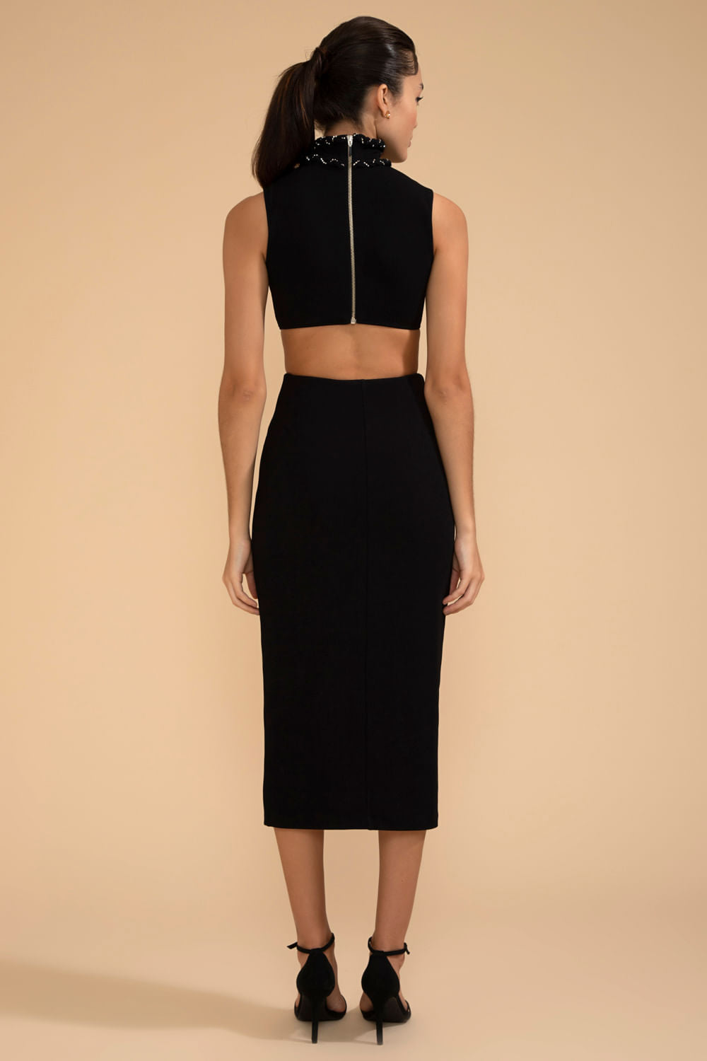 VESTIDO MÍDI NÓ MALHA BASEL PRETO