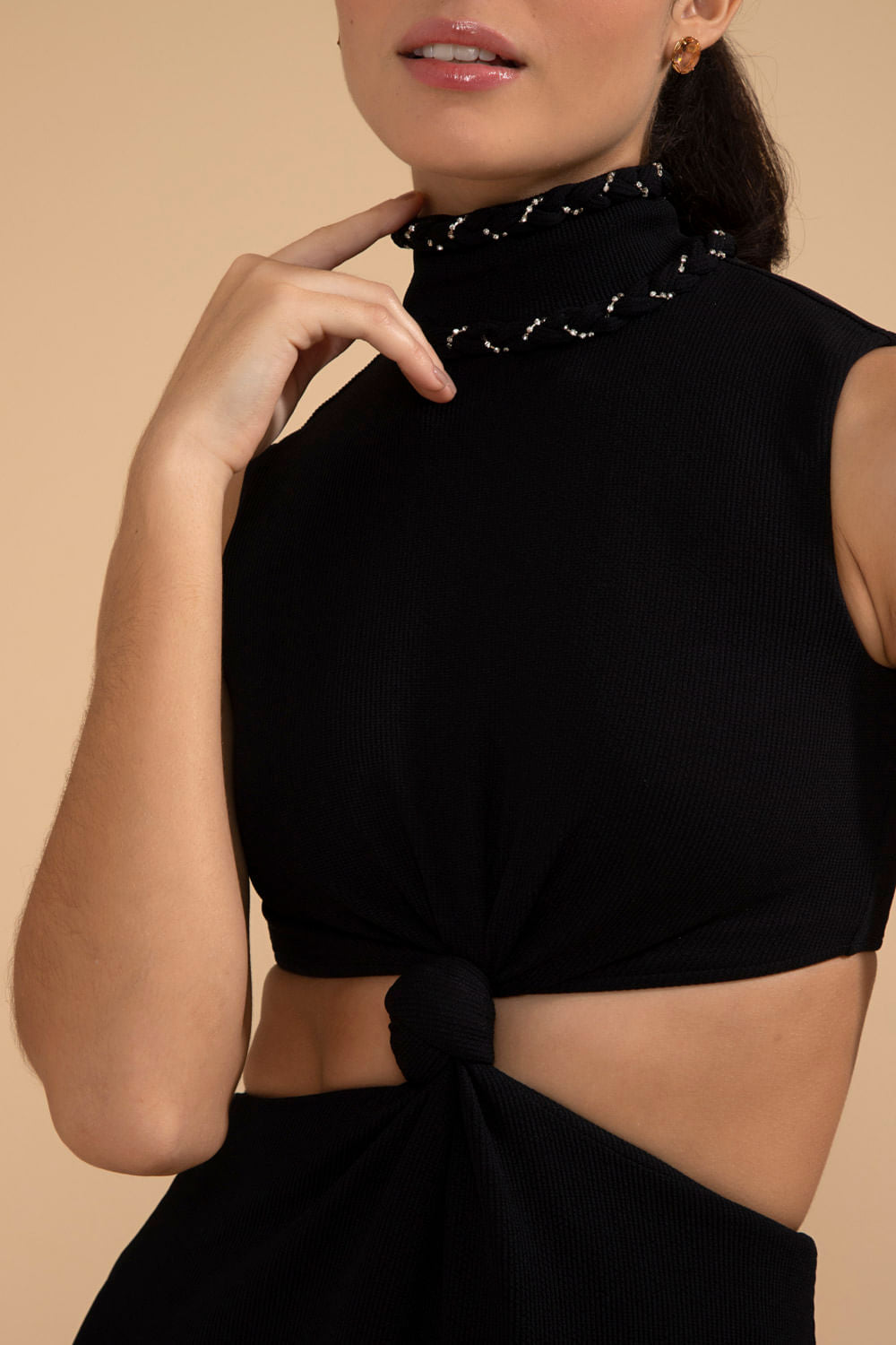 VESTIDO MÍDI NÓ MALHA BASEL PRETO