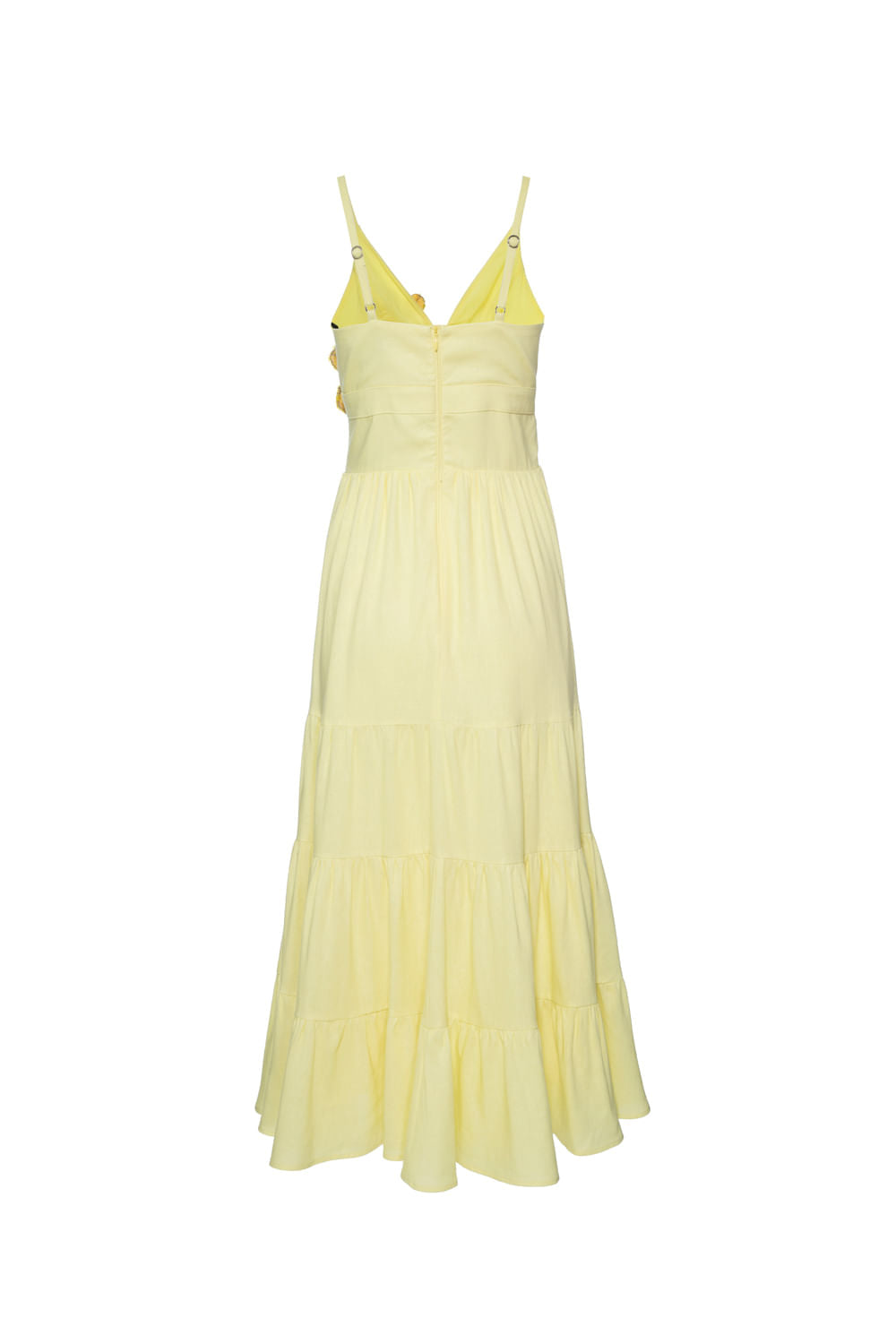 VESTIDO MÍDI FLOR LINHO BALNEÁRIO AMARELO