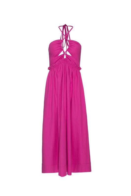 VESTIDO MÍDI FRANZIDO LINHO BALNEÁRIO PINK