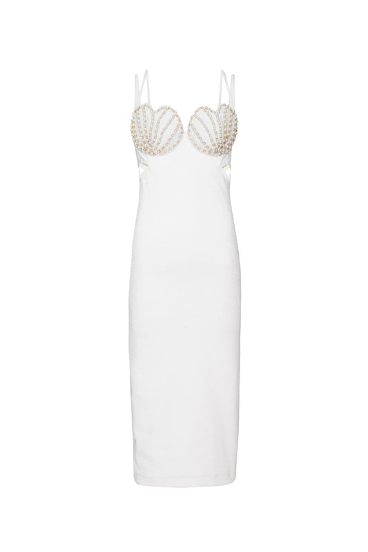 Vestido mídi bordado bombshell off white