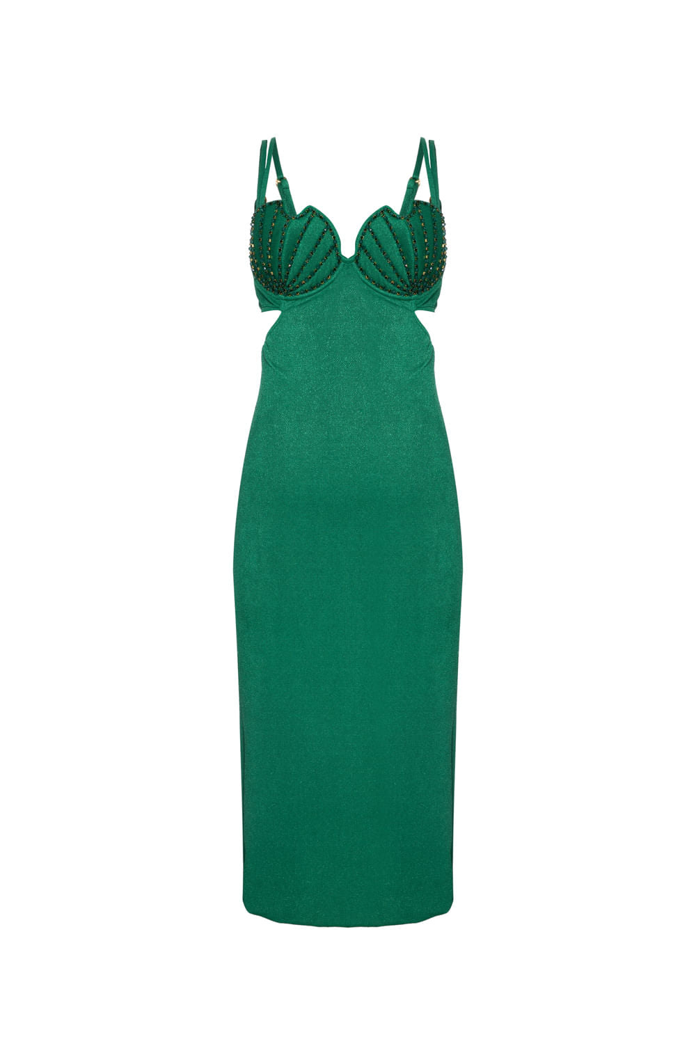 VESTIDO MÍDI BORDADO BOMBSHELL VERDE