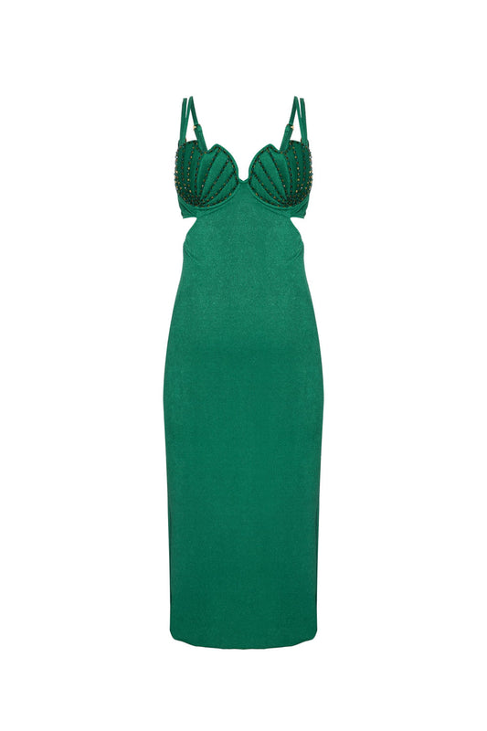 Vestido mídi bordado bombshell verde