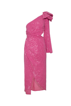 VESTIDO MÍDI MANGA ÚNICA FAIR LADY PINK