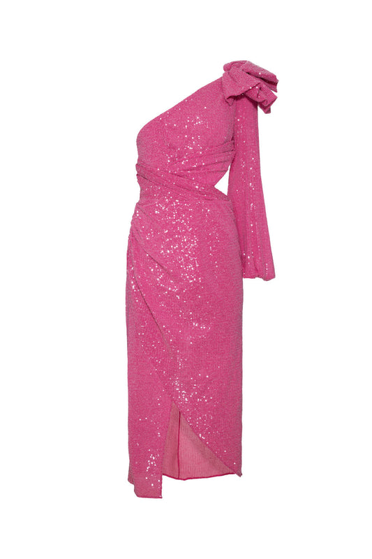 VESTIDO MÍDI MANGA ÚNICA FAIR LADY PINK