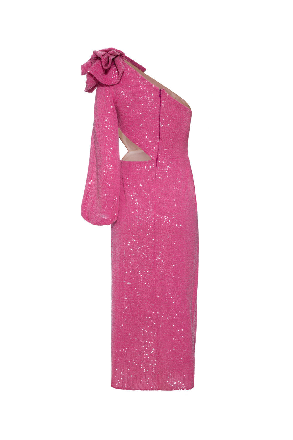 VESTIDO MÍDI MANGA ÚNICA FAIR LADY PINK