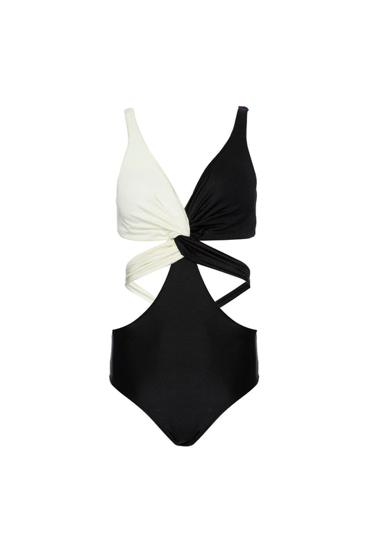 BODY BICOLOR LYCRA FEMME PRETO COM OFF WHITE