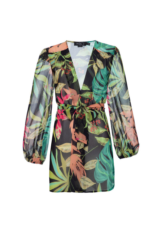 KIMONO CURTO TROPICÁLIA PRETO