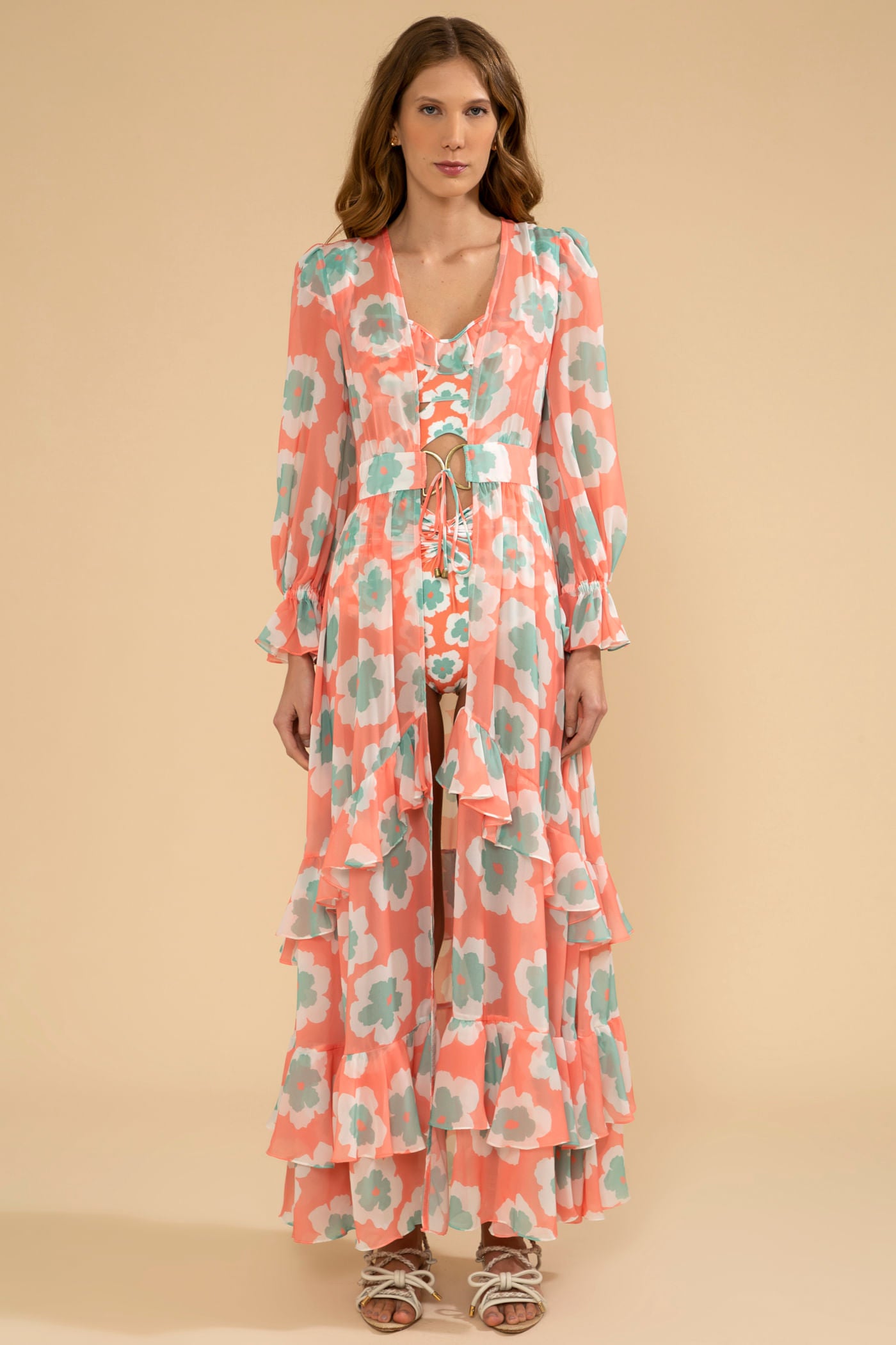 SAÍDA DE PRAIA MANGA LONGA WIND FLOWER CORAL