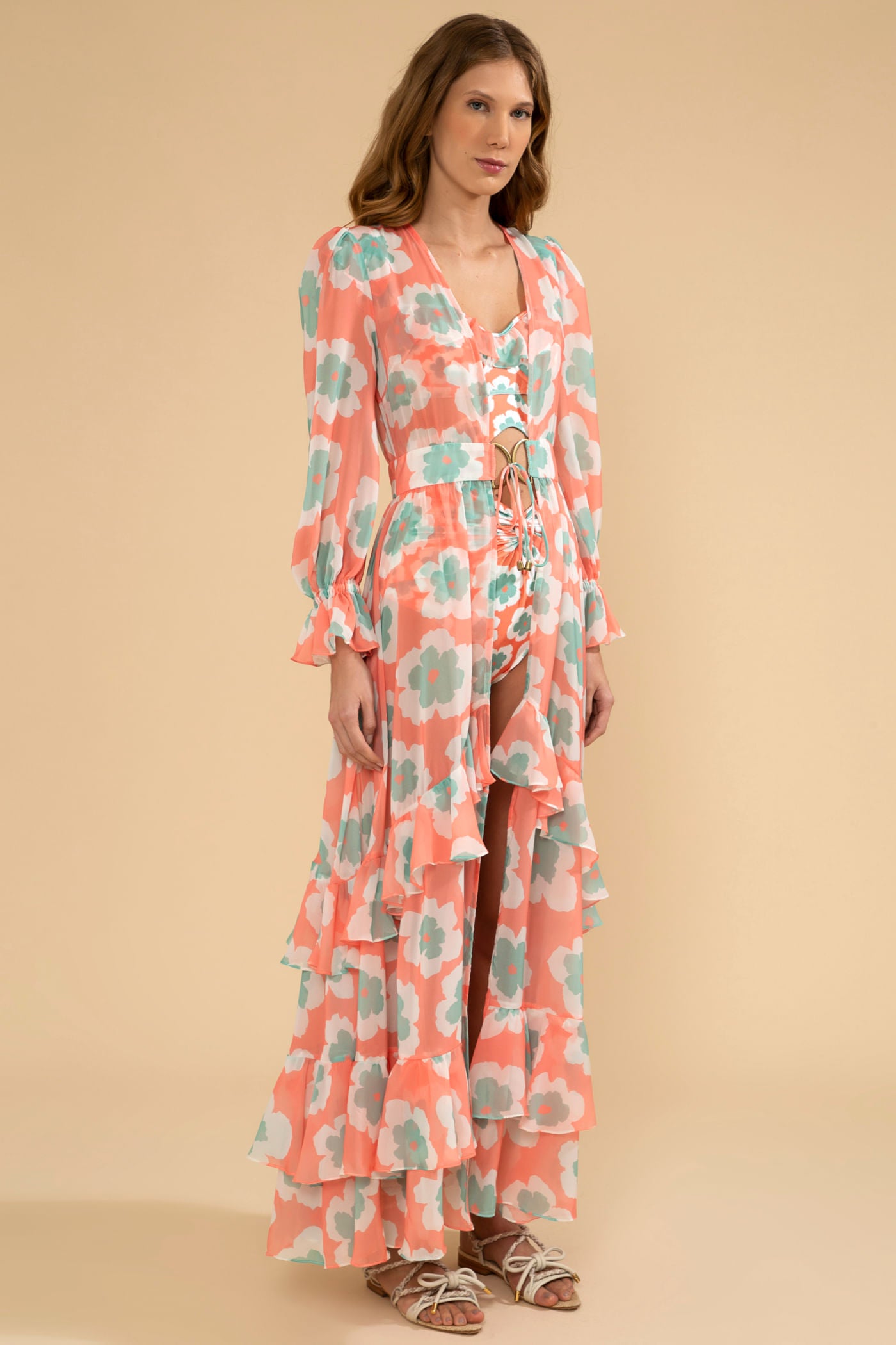 SAÍDA DE PRAIA MANGA LONGA WIND FLOWER CORAL