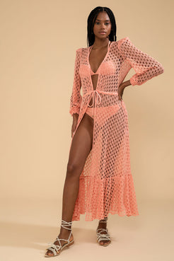 SAÍDA DE PRAIA  LONGA LYCRA FEMME CORAL