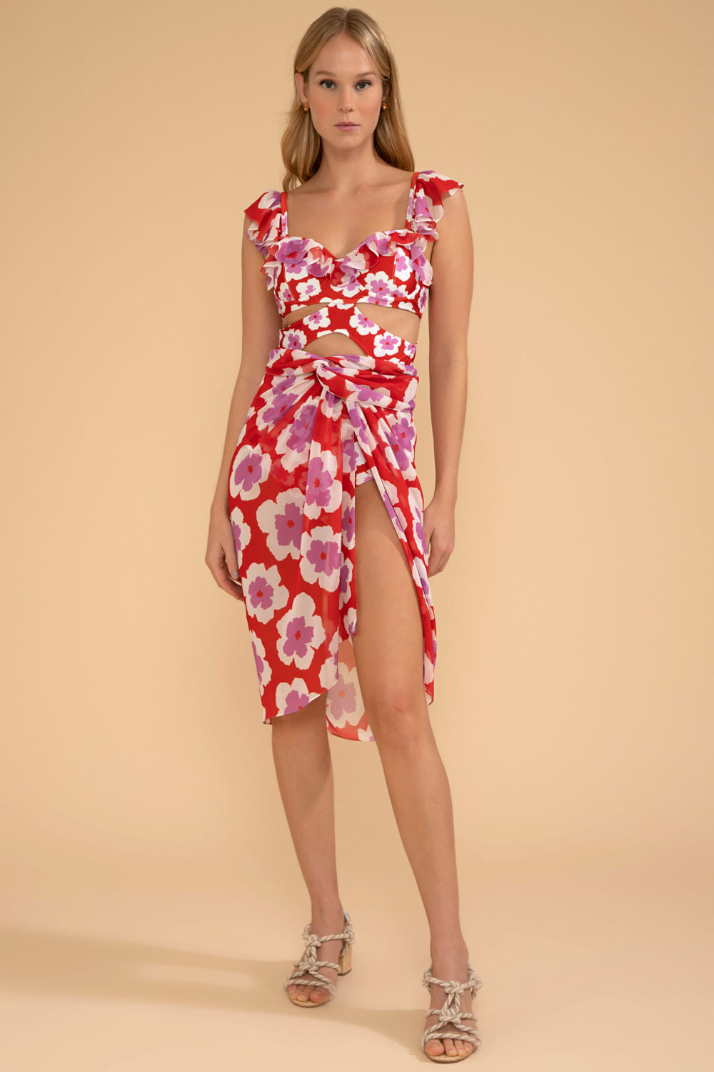 SAÍDA DE PRAIA MÍDI WIND FLOWER VERMELHO