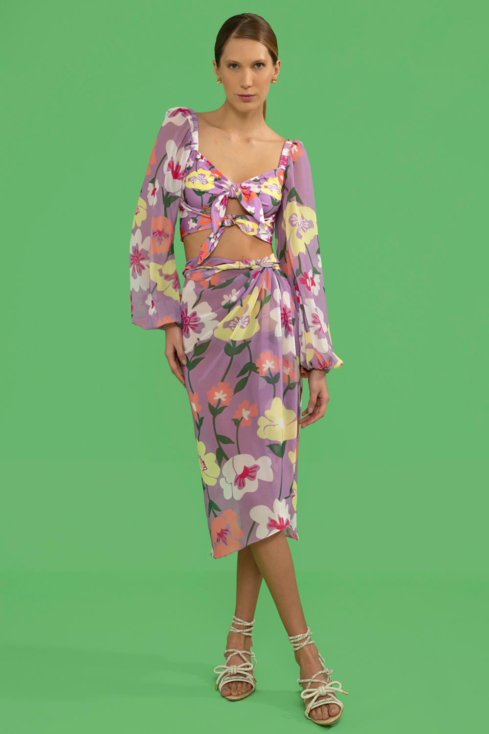 SAÍDA DE PRAIA MÍDI RETRÔ FLOWER LILAS