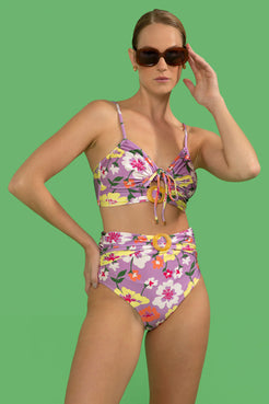 HOT PANTS AMARRAÇÃO RETRÔ FLOWER LILAS