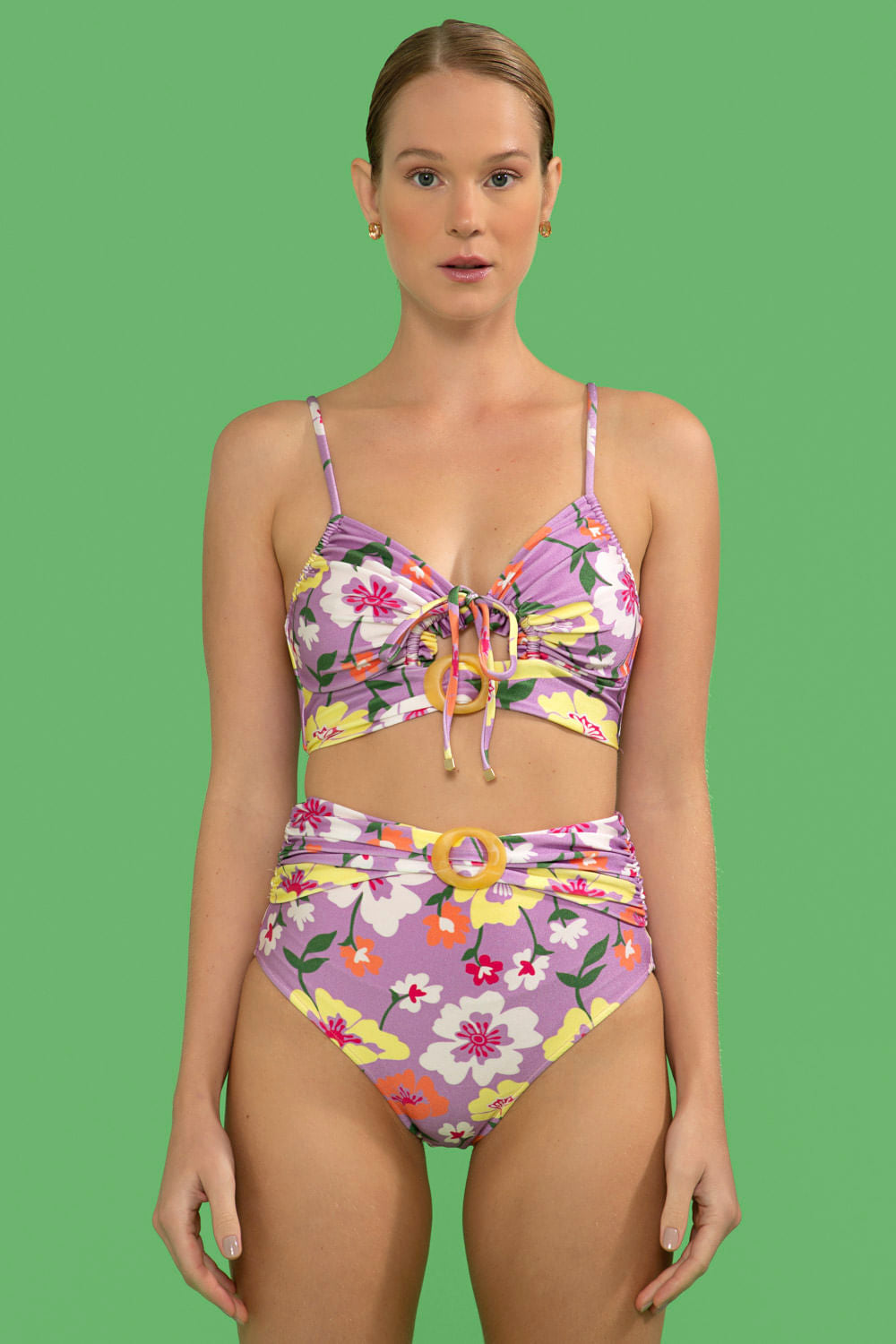 TOP BIQUÍNI FIVELA RETRÔ FLOWER LILAS
