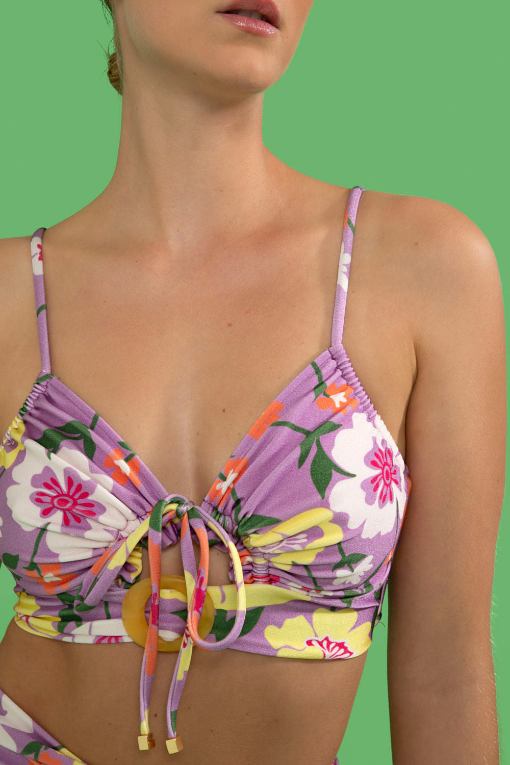 TOP BIQUÍNI FIVELA RETRÔ FLOWER LILAS