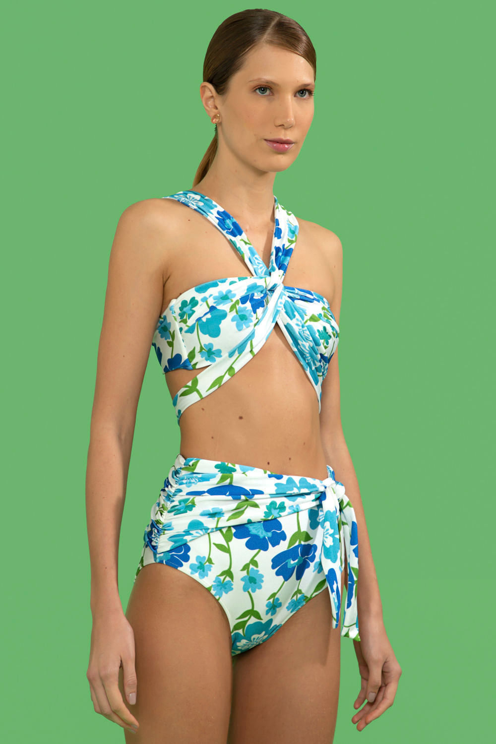 TOP BIQUÍNI TORCIDO RETRÔ FLOWER OFF WHITE