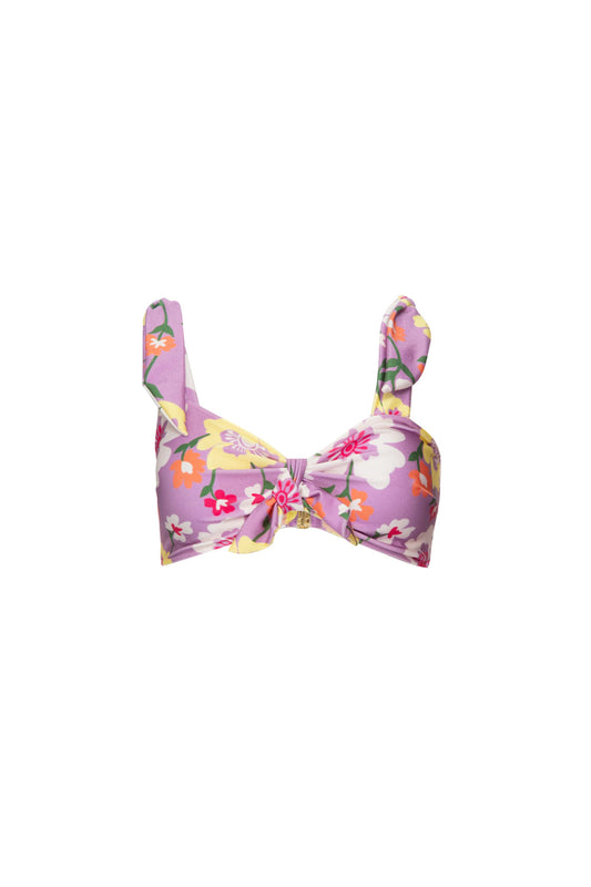 TOP BIQUÍNI LAÇOS RETRÔ FLOWER LILAS