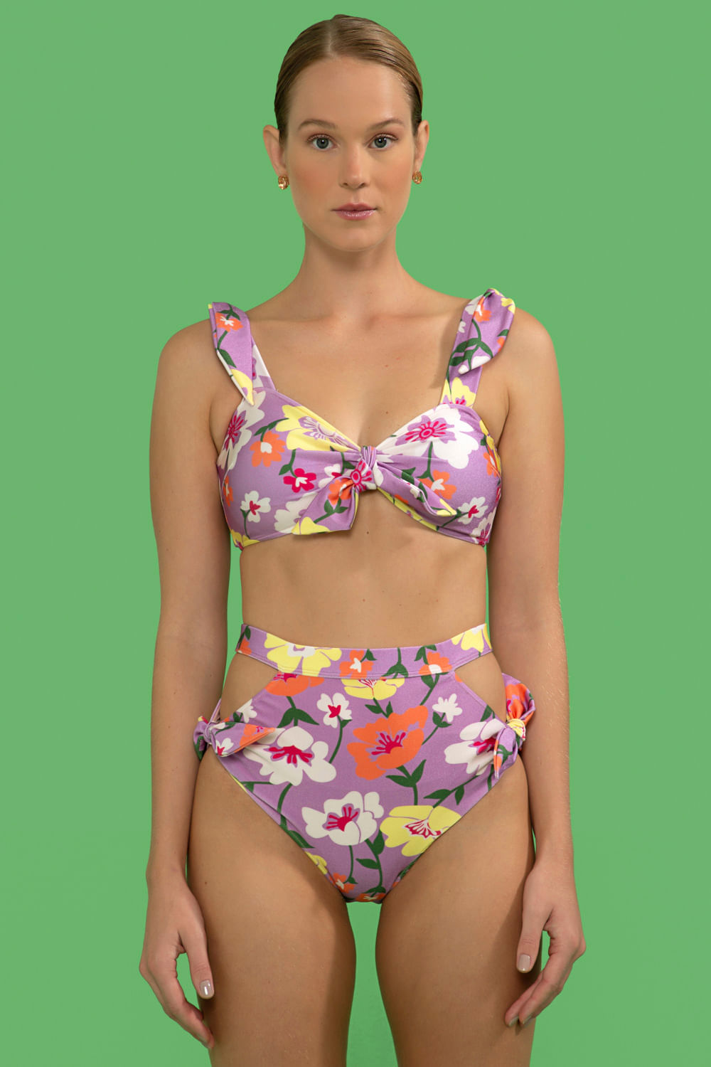 TOP BIQUÍNI LAÇOS RETRÔ FLOWER LILAS