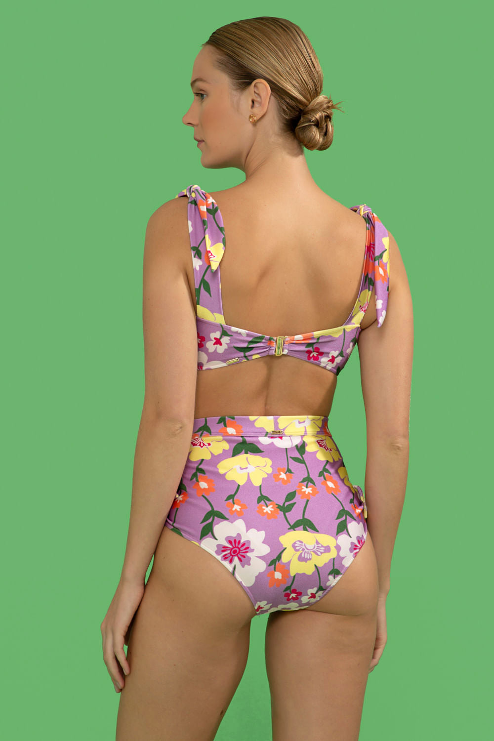 TOP BIQUÍNI LAÇOS RETRÔ FLOWER LILAS