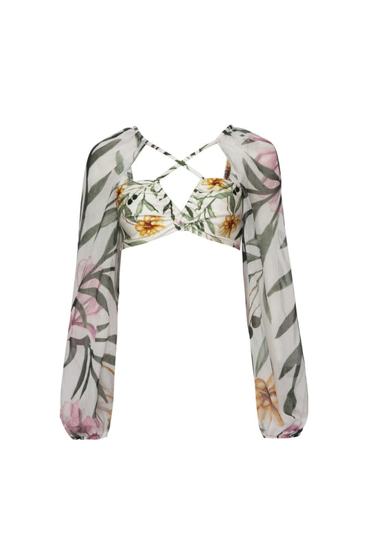 TOP CROPPED MANGAS JASMINE OFF WHITE