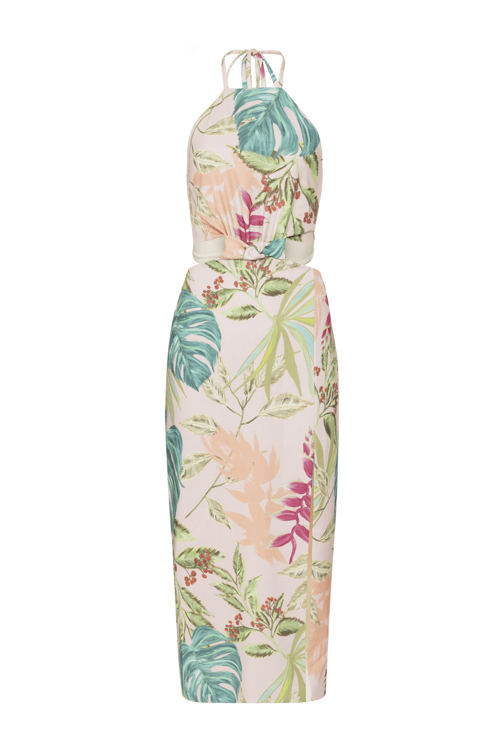 VESTIDO MÍDI TORÇÃO TROPICÁLIA ROSA