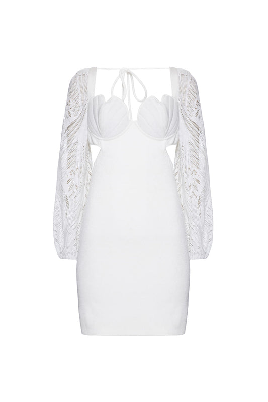 VESTIDO CURTO MANGAS BOMBSHELL OFF WHITE
