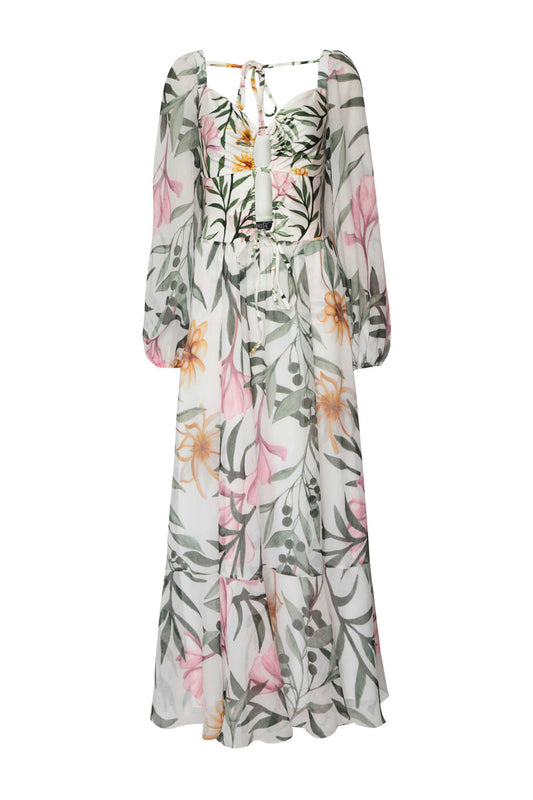 VESTIDO LONGO BUSTO FRANZIDO JASMINE OFF WHITE